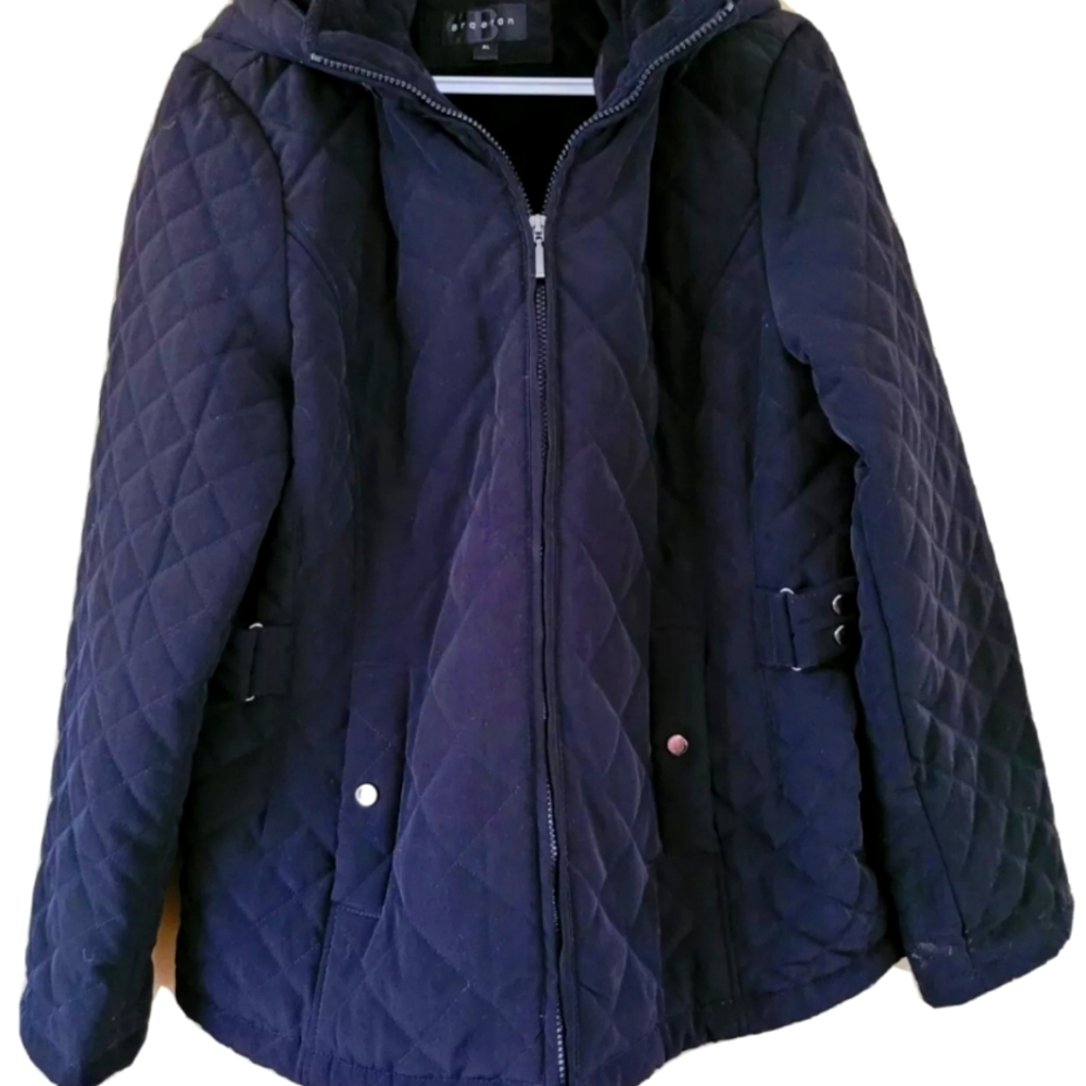 Women's Braetan Quilted Fur Hooded Coat Jacket Black Pockets Size XL